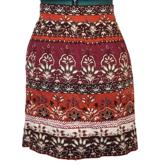 Dresses & Skirts - LOFT Boho Floral A-Line Skirt Multicolor Burgundy Orange White Women’s M